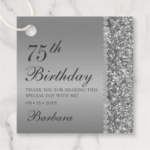 Elegant Silver 75th Birthday Thank You Favor Tags