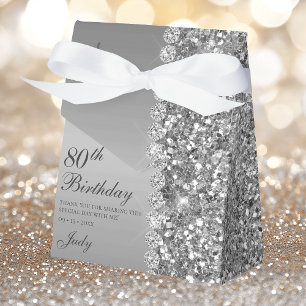 Elegant Silver 80th Birthday Favor Boxes