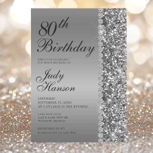 Elegant Silver 80th Birthday Invitation