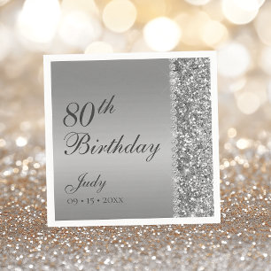 Elegant Silver 80th Birthday Napkins