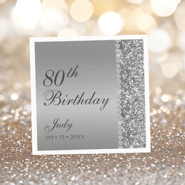 Elegant Silver 80th Birthday Napkins (Creator Uploaded)