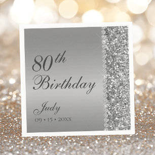 Elegant Silver 80th Birthday Napkins