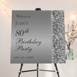 Elegant Silver 80th Birthday Party Welcome Sign