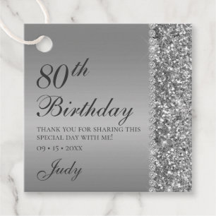 Elegant Silver 80th Birthday Thank You Favor Tags