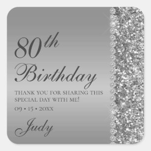 Elegant Silver 80th Birthday Thank You Square Sticker