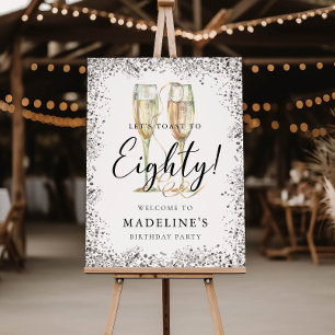 Elegant Silver 80th Birthday Welcome Foam Board