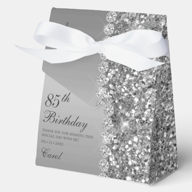 Elegant Silver 85th Birthday Favor Boxes (Front)