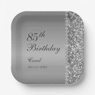 Elegant Silver 85th Birthday Party Paper Plates