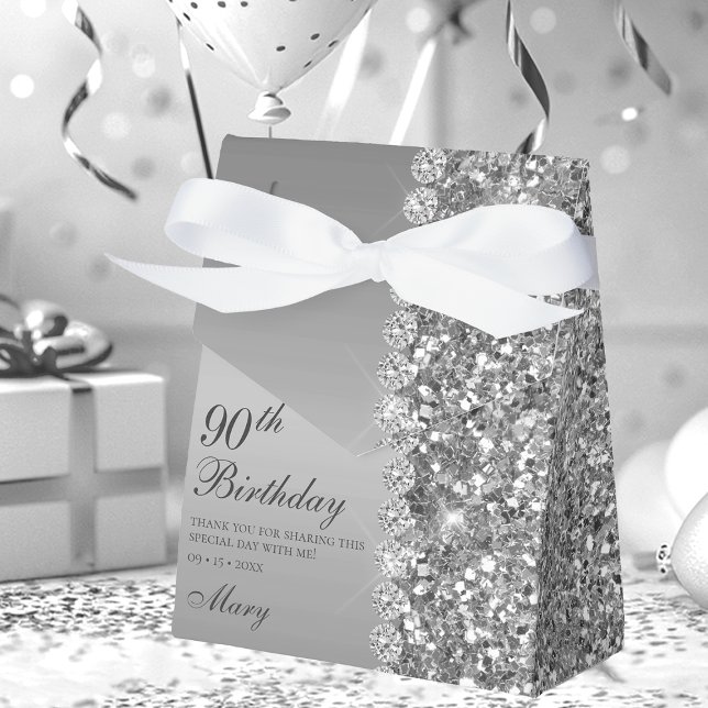 Elegant Silver 90th Birthday Favor Boxes (Creator Uploaded)