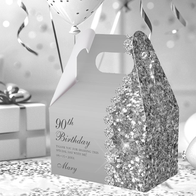 Elegant Silver 90th Birthday Favor Boxes (Creator Uploaded)