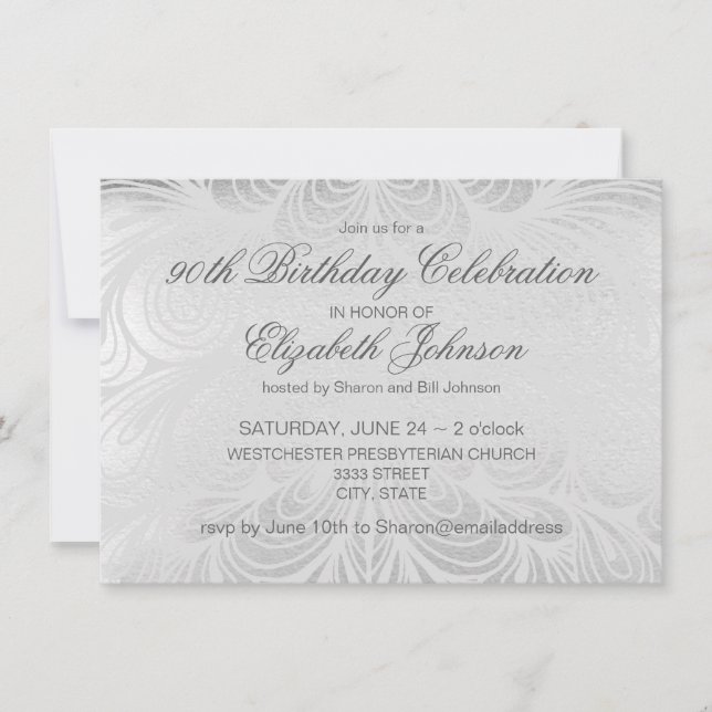 Elegant Silver 90th Birthday Invitation (Front)