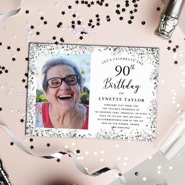 Elegant Silver 90th Birthday Party Invitation (Creator Uploaded)