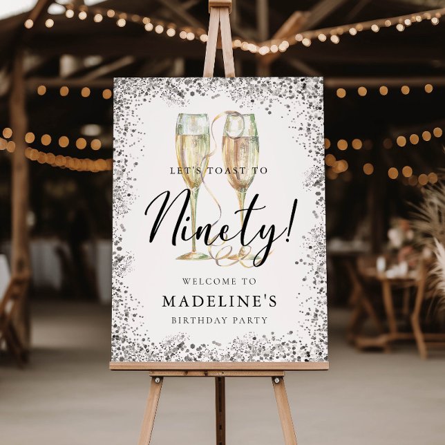 Elegant Silver 90th Birthday Welcome Foam Board (Creator Uploaded)