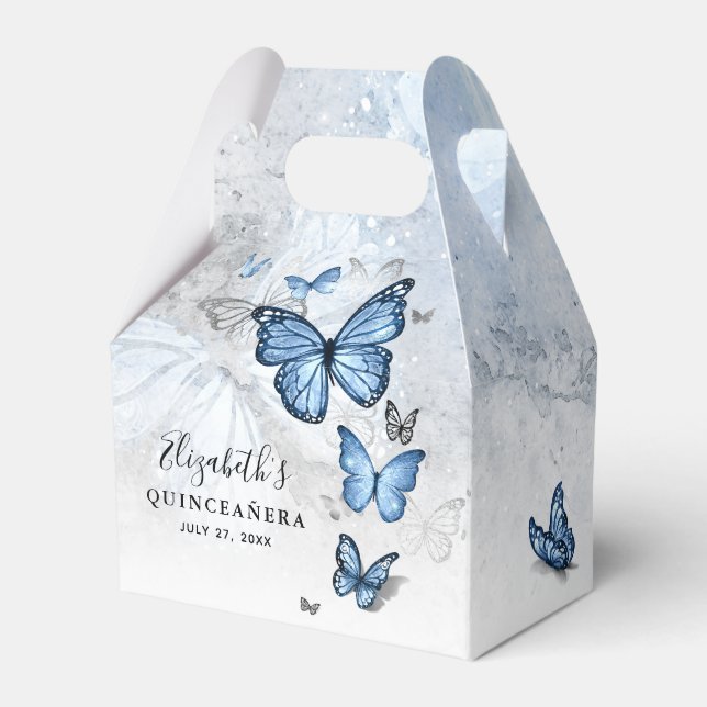 Elegant Silver and Baby Blue Butterfly Template  Favor Boxes (Front Side)