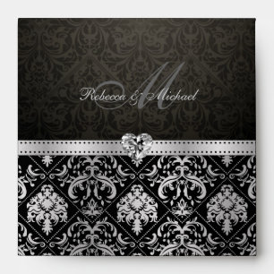 Elegant Silver and Black Damask Envelopes