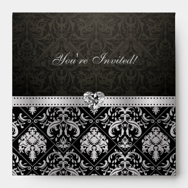 Elegant Silver and Black Damask "you're invited" Envelope (Front)