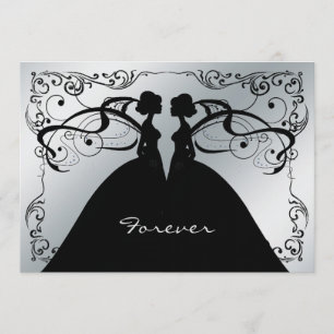 Elegant Silver and Black Gay Lesbian Wedding Invit Invitation