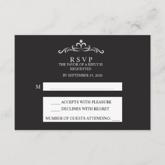 Elegant Silver and Black Horizontal Wedding RSVP Card