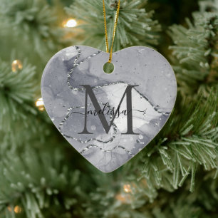 Elegant Silver and Black Monogramed Ceramic Ornament
