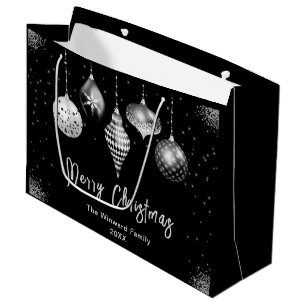 Elegant Silver and Black Ornament Christmas Large Gift Bag