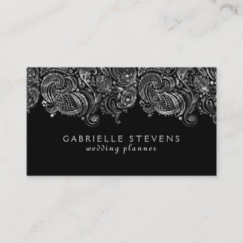 Elegant Silver And Black Paisley Wedding Planner Business Card