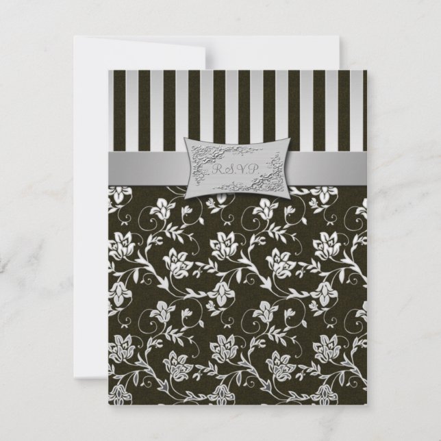 Elegant Silver and Black RSVP Card (Front)