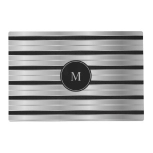 Elegant Silver And Black Stripes Monogram Placemat