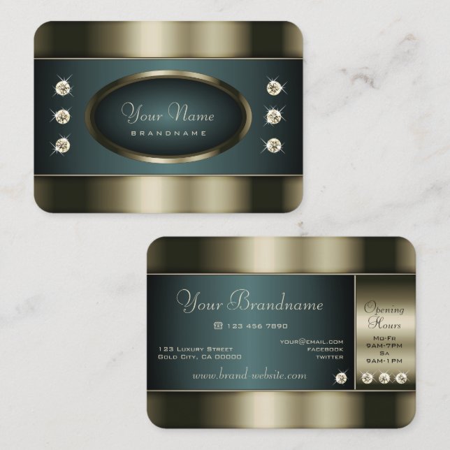 Elegant Silver and Blue Gradient with Rhinestones  Business Card (Front/Back)