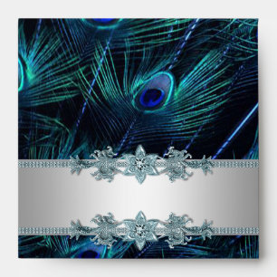 Elegant Silver and Blue Peacock Envelope