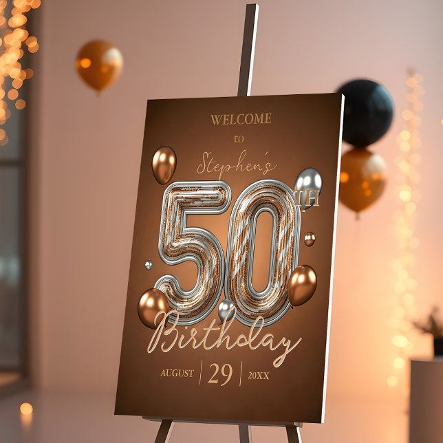 Elegant Silver and Bronze Balloons 50th Birthday Foam Board (Creator Uploaded)