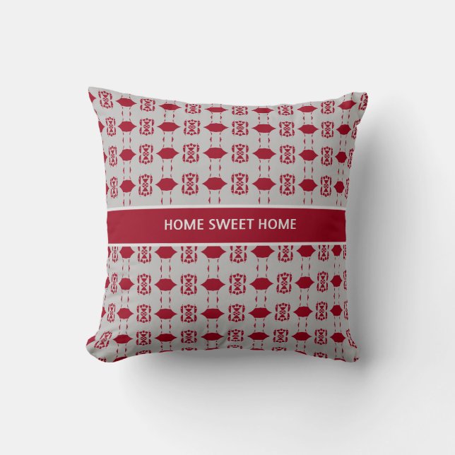 Elegant Silver and Burgundy Pattern Throw Pillow (Front)