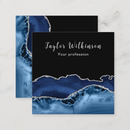 Elegant Silver and Dark Blue Agate Square Business Card