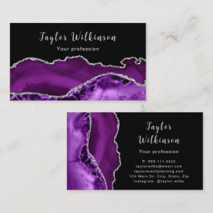 Elegant Silver and Dark Purple Agate Business Card