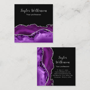 Elegant Silver and Dark Purple Agate Square Business Card