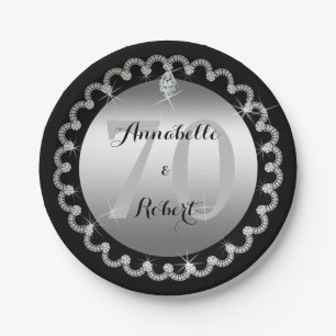 Elegant Silver and Diamonds 70th Anniversary Paper Plates