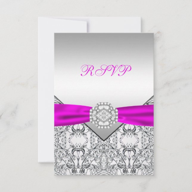 Elegant Silver and Fuchsia RSVP (Front)
