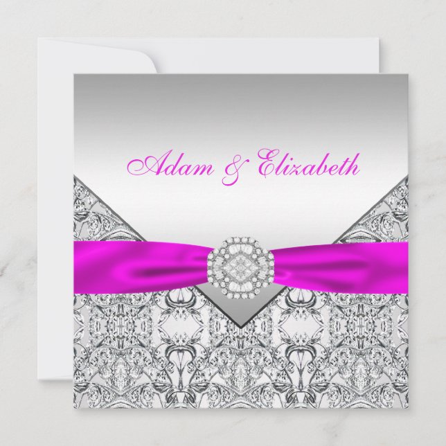 Elegant Silver and Fuchsia Wedding Invitations (Front)