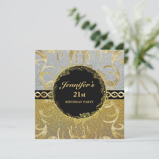 Elegant Silver and Gold Birthday Invitation (Standing Front)