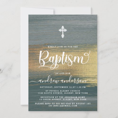 Elegant Silver And Gold Boy Baptism Invitation