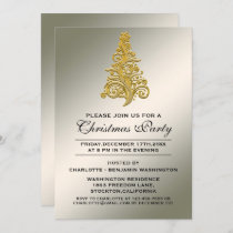 Elegant Silver and Gold Christmas Tree Party Invitation