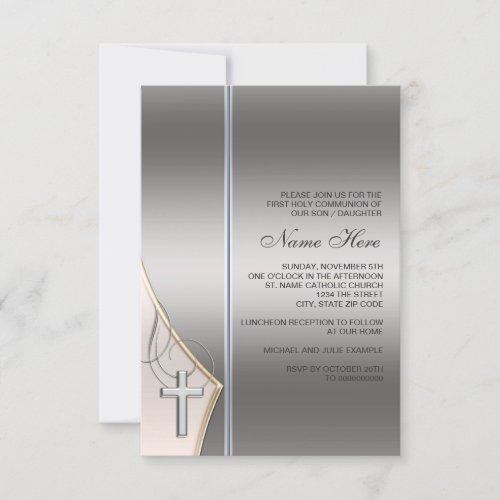 Elegant Silver and Gold First Communion Invitation