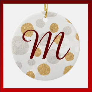 Elegant Silver and Gold Glitter Initial Ceramic Ornament
