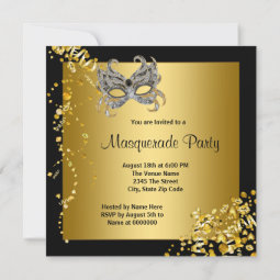 Elegant Silver and Gold Masquerade Party Invitation | Zazzle