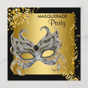 Elegant Silver and Gold Masquerade Party Invitation