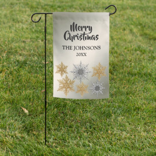 Elegant Silver and Gold Snowflake Christmas  Garden Flag