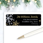 Elegant Silver and Gold Snowflake Return Address Label<br><div class="desc">Festive return address label design features sparkling silver and gold winter snowflakes with custom text for your address. Snowflake border has a textured glitter looking appearance on a black background.</div>