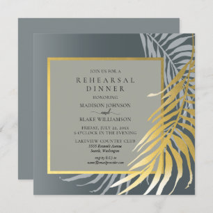Elegant Silver and Gold Tropical Rehearsal Dinner Invitation