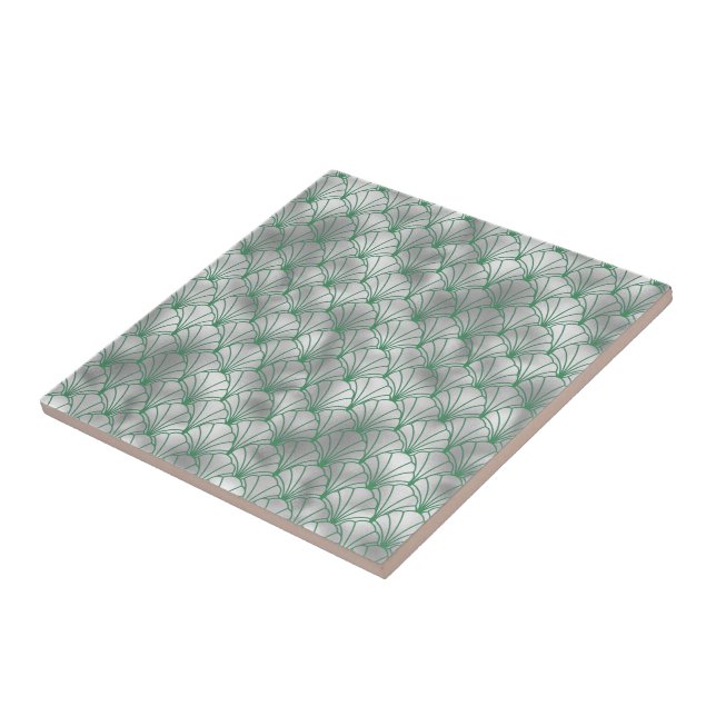 Elegant Silver and Green Art Deco Ceramic Tile (Side)