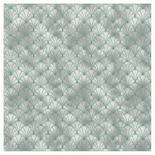 Elegant Silver and Green Art Deco Fabric