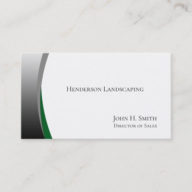 Elegant Silver and Green Landscape   Business Card (Front)